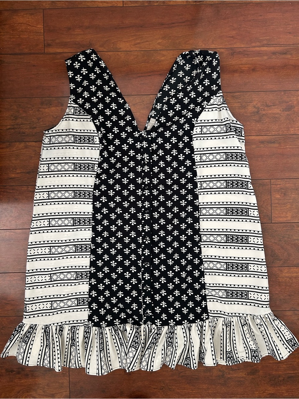 ASOS Black & White Print Ruffle Hem Mini Dress